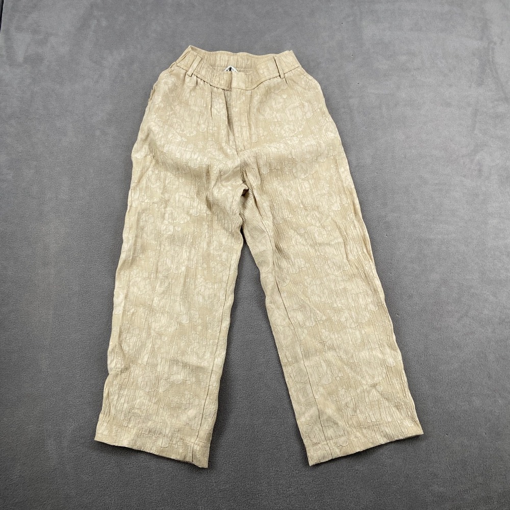 Zara Dress Pants Women Medium Beige Rustic Textured Straight Leg Formal Business